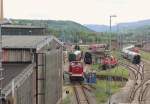 112 565 und 01 509 der PRESS sind am 17.05.14 nach einer Sonderfahrt in Saalfeld/Saale zusehen.