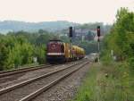 202 703-5 mit einem Schotterreinigungszug zu sehen am 21.05.15 in Kürbitz/V.