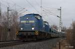 V 100 Pärchen der Press mit dem 69526 Autovollzug von Glauchau nach Regensburg. Gesehen am 20.02.2016,nahe Plauen.