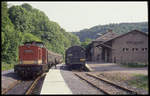 Als Stolberg noch per Bahn zu erreichen war! - Am 22.6.1991 steht morgens um 8.58 Uhr die DR 112288 mit dem Personenzug 18505 nach Berga bereit.