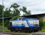 Hamburger Rail Service GmbH, D&D 1701 beim Umsetzen  in Gera am 5.7.2026.