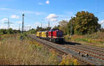 203 145-8 (203 843-8 | 202 843-9 | 112 843-8 | 110 843-0 | DR V 100.1) mit Schienenschleifmaschine Plasser & Theurer GWM 550 (99 80 9427 023-3 D-SBAU) im Schlepp in n�rdlicher Richtung, fotografiert am s�dlichen Rand von Gro�korbetha.

🧰 Regio Infra Service Sachsen GmbH (RIS) | Schweerbau GmbH & Co. KG
🕓 23.9.2025 | 11:29 Uhr