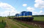 V100 002 und V100 001 ziehen am 28.05.09 einen Containerleerzug von Hamburg-Waltershof (AWHO) nach Lbeck-Siems (ALHA) Richtung Reinfeld (Holst.) / Lbeck.