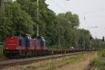 RailTransport 745 702+745 701 fahren am 14.6.11 mit einem leeren Containerwagenzug durch Ratingen-Lintorf.