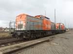 Am 03.04.2015 standen 203 616 und 203 150 der hvle in Wittenberg am Ladegleis.