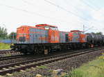 hvle mit der Doppeltraktion V160.8 / 92 80 1203 616-8 und  V160.5 / 92 80 1203 143-3 und Kesselwagenzug am 27. August 2017 in Richtung Berlin Schönefeld Flughafen.