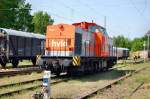 Hier steht die V160.3 der hvle  Havellndische Eisenbahn AG  beim Eisenbahnfest in Elstal am 01.05.2009