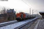 V160.1 (203 012-0) hvle - Havellndische Eisenbahn AG mit einem kurzem Gterzug in Rathenow und fuhr in Richtung Wustermark weiter. 15.01.2013