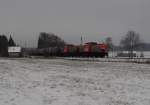 V 160.5 (92 80 1203 143-3 D-HVLE) und V 160.6 (92 80 1203 144-1 D-HVLE) zu sehen in Drochaus/V. im ersten Schnee in diesem Winter am 02.12.14.