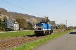 Nachschuss auf die V100-SP-008 der Fa.Spitzke, die am 09/04/2015 durch Leutesdorf gen Koblenz dieselte.