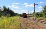 203-29 (SWT) mit dem Stahlzug von Könitz nach Cheb/Cz am 20.07.16 in Pößneck oberer Bahnhof.