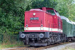 Lok 114 703 als Zuglok und Schlusslok 86 1744 mit historischen Reisezug am Haltepunkten Lauterbach Mole.
