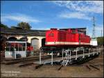 Die 112 326 der Pressnitztalbahn auf der Drehscheibe im Museums-Bw Nossen beim kleinen Bw-Fest am 22.09.07.