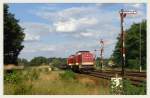 204 354 mit Schwesterlok vor einem Holzschnitzelzug im Bahnhof Uhyst, am 24.06.2010