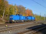 Pressdoppel 204 012-4 und 204 033-9 mit einem Schotterzug beim rangieren in Reichenbach/V. oberer Bahnhof am 29.10.11. 

