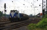 Die V107 von der Rurtalbahn fhrt mit einem Bleizug aus Antwerpen-Lillo(B) nach Stolberg-Hammer bei der Ausfahrt in Aachen-West bei der Abendstimmung am 13.6.2012.