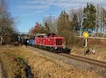 Die V83 und die V84 mit einem Kokszug am 09.12.2016 unterwegs bei Wiesmühl.