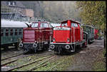 Parallel standen am 7.11.2017 die V 65001 und die neu rote 212071 auf dem ODF Gelände am Piesberg nebeneinander. 