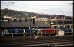 Blick am 26.9.1993 in das BW Würzburg HBF mit 211101, 212071 und der altroten 211021.