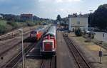 Zugkreuzung in Lauterbach Nord am 7.9.1999 zwischen 215 013 und 212 061.