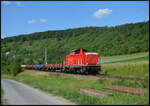 DB 212 310-7 (Fahrwegdienste) fuhr am 18.06.2026 von  am Km 24,4 bei Stetten durch das Werntal gen Schweinfurt.