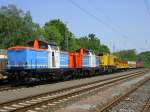 V 100 ,212 311-5 und 212 xxx der Nordbayrischen Eisenbahn mit Kran bei Hamm Pelkum in Richtung Oberhausen.(09.05.2008)