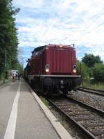 V 100 (212 084-8) steht mit ihrem Sonderzug der  IG 3Seenbahn E.V.  in Aha. Sie bekommt Schubhilfe von 64 419. 10. August 2008