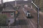 Nahverkehrszug von Dortmund nach Ldenscheid passiert 1983 den ehemaligen Bahnhof von Hagen-Delstern