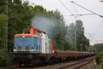 NbE Rail 212 270 am 14.8.13 mit einem Altschotterzug aus Essen-Werden verlässt Essen-Kettwig in Richtung Düsseldorf-Rath.