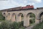 Am 31.7.14 war V 100 1365 mit dem  Henkelzug  nach Wassertrüdingen auf dem Viadukt zwischen Unter- und Oberwurmbach.