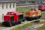 Ost V60 (EBS 345 029-3) und West V100 (Locon207) stehen sich Auge um Auge gegenüber. Bahnhof Nordhausen 25.05.2015