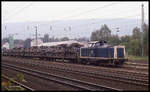 212117 wartete am 10.09.1989 mit einem Panzerzug im Bahnhof Freden auf die Weiterfahrt in Richtung Hannover.