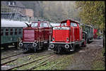 Parallel standen am 7.11.2017 die V 65001 und die neu rote 212071 auf dem ODF Gelände am Piesberg nebeneinander.