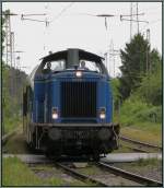 Die 212 272-9 der EGP (Eisenbahngesellschaft Potsdam),in Frontansicht bei der Durchfahrt in Lintorf Ratingen am 11.Mai 2014.