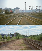 Einst und jetzt im Bergischen Land: Wochenendruhe für zwei Lokomotiven der Baureihe 212 um 1980 im Bahnhof Remscheid-Lennep.