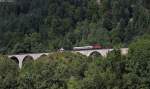 V100 2335 mit dem DPE ***** (Freiburg (Brsg) Hbf-Titisee) auf dem Ravennaviadukt 11.8.12