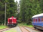 Rennsteigbahn 213 339  Diana  am 23.08.2014 beim umsetzen im Bahnhof Rennsteig. Vom Bahnsteig aus fotografiert.