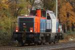 NBE Rail 214 011 am 4.11.11 als Lz bei der Durchfahrt durch Ratingen-Lintorf.