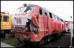 Nach einem Aufprall mit einem LKW stand die beschädigte 2169079 am 2.10.1999 im BW Osnabrück.