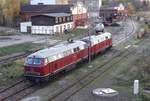 IGE 215 001-9 und 216 224-6 vor dem Bahnbetriebswerk in Gera am 28.10.2019