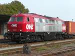 Am 11.09.08 stand, um 15:13, BR 216 123-0 alias 200087 der OHE mit einem Containerzug in Haldensleben.