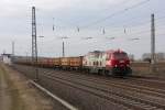 OHE-Lok 200086 (216 158-6) mit ihrem Mllzug an der ehemaligen Blockstelle Schnebeck-Frohse. Der Zug kam aus Richtung Magdeburg, fotografiert am 19.03.2010. 