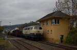 216 224 am 22.10.2010 mit Gterzug beim Umsetzen in Biedenkopf