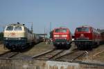 217 014, 218 137 und 216 067 in Koblenz Ltzel am 21.5.2011.