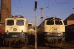 BW Osnabrück am 13.2.1988: An der Schiebebühne stehen E-Lok 140663 und Diesellok 216082.