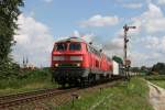 217 019 + 217 012 mit einem Containerzug am 09.08.2010 bei Alttting.