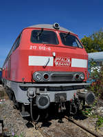 Die Diesellokomotive 217 012-4 war Mitte September 2019 im Eisenbahnmuseum Heilbronn ausgestellt.