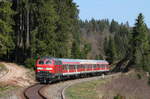 218 409-1 mit dem RE 3204 (Ulm Hbf-Neustadt(Schwarzw)) bei Rötenbach 20.4.18