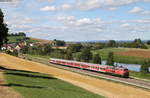 RE 3206 (Ulm Hbf-Donaueschingen) mit Schublok 218 343-2 bei Gutmadingen 11.8.18