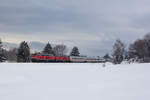 IC 119 mit 218 409 und 432-3 am 14.1.19 kurz vor Enzisweiler auf dem Weg nach Lindau mit einer deutschen IC Wagen Garnitur.